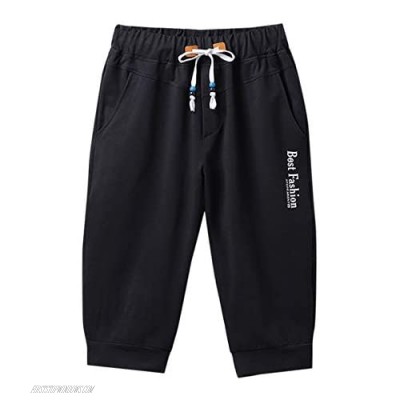 Flygo Mens Casual 3/4 Joggers Capri Pants Below Knee Workout Sweat Pants Shorts (XX-Large Black)