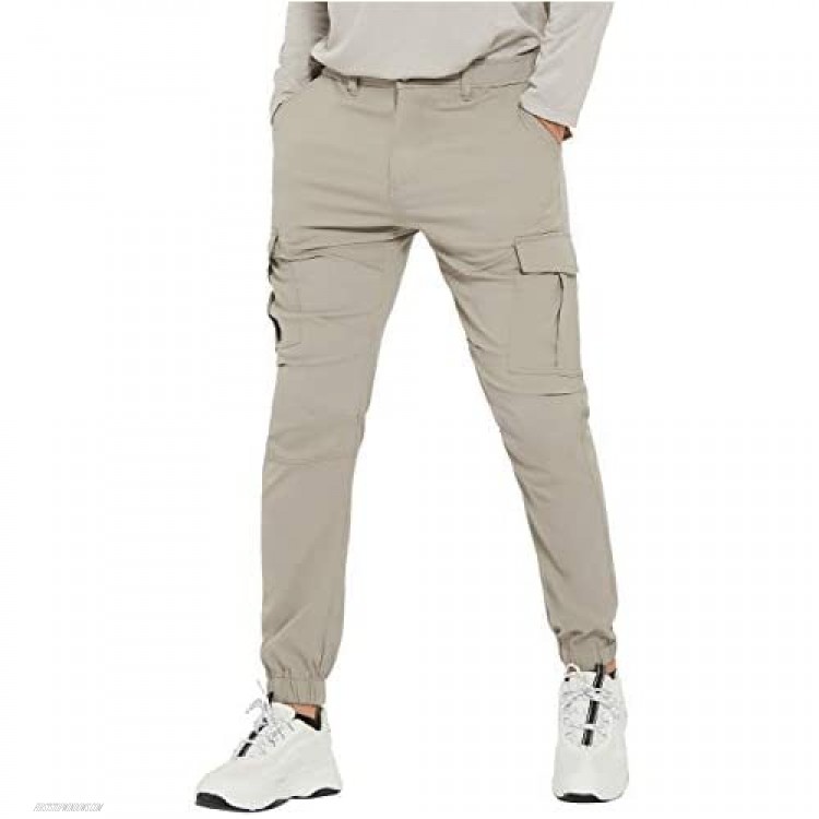 PULI Men's Hiking Cargo Pants Slim Fit Stretch Jogger Cycling Waterproof Outdoor Trousers with Pockets