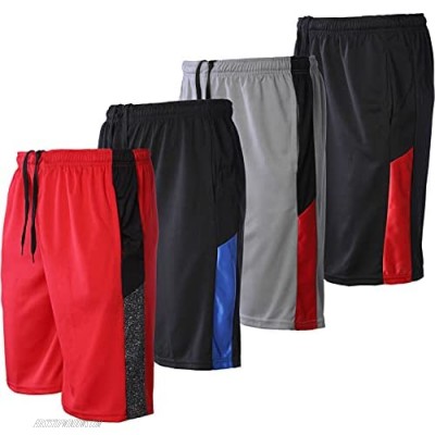 4 Pack- Men's Active Shorts Quick-Dry Lightweight Workout Gym Basketball with Pockets