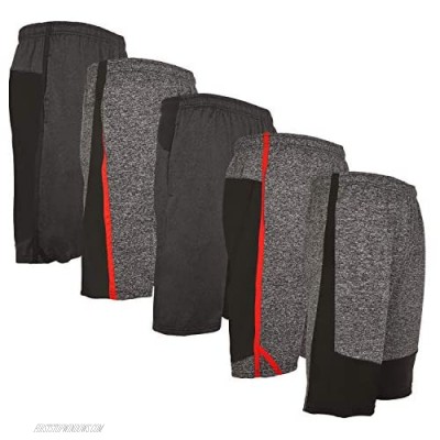 5 Pack: Men's Active Performance Quick-Dry Athletic Workout Training Stretch Basketball Gym Knit Shorts