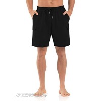 Agnes Urban Mens 6" Cargo Shorts Casual Lounge Elastic Waist Workout Athletic Gym Cotton Terry Sweat Shorts with Pockets