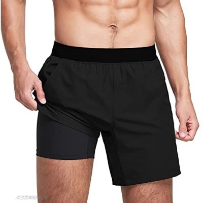 BALEAF Men's 7" 2 in 1 Workout Training Running Shorts Athletic Compression Liner Zipper Pocket