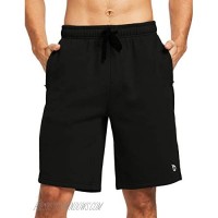BALEAF Men's 9" Fleece Gym Shorts Cotton Casual Sweat Shorts Zipper Pockets Home Jogger Fitness Workout
