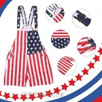 BBTO Patriotic American Flag Print Denim Bib Overall Shorts Jeans with Sock and Patriotic Shutter Shades Sunglasses for Men and Women