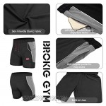 BROKIG Mens 2-in-1 Gym Running Shorts Lightweight Workout Athletic Shorts Elastic Waistband with Pockets