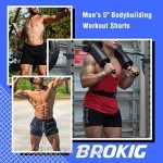 BROKIG Men's 5 Gym Bodybuilding Workout Shorts Running Lightweight Short with Zipper Pockets