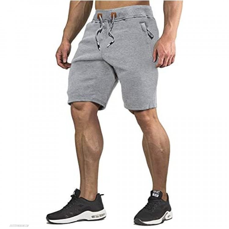 CRYSULLY Men's Cotton Joggers Casual Workout Shorts Running Shorts with Zipper Pockets