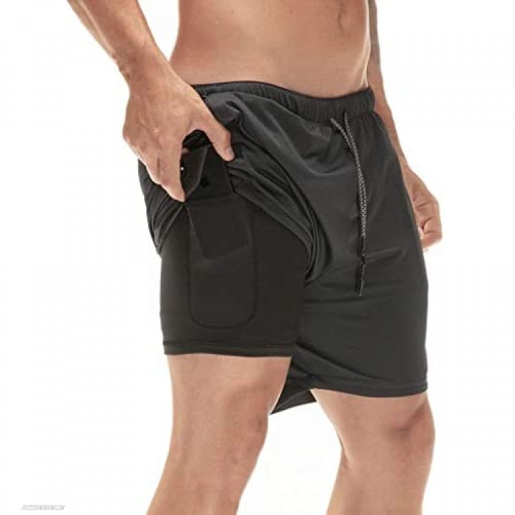 DUOFIER Men's 2-in-1 Running Shorts Workout Training Short with Inner Compression Short and Zip Pocket