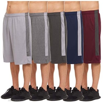 Essential Elements 5 Pack: Men's Heather Active Quick-Dry Athletic Workout Gym Drawstring Basketball Shorts with Pockets