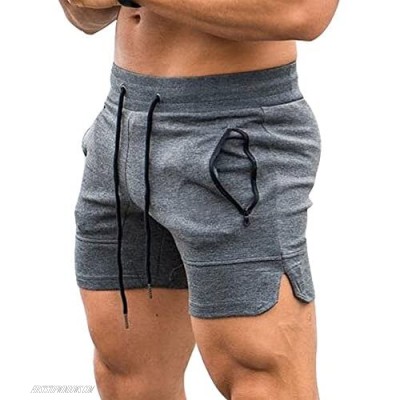 EVERWORTH Men's Solid Gym Workout Shorts Bodybuilding Running Fitted Training Jogging Short Pants with Zipper Pocket 3 Colors