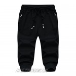FASKUNOIE Men's Cotton Casual Shorts 3/4 Jogger Capri Pants Breathable Below Knee Short Pants with Three Pockets