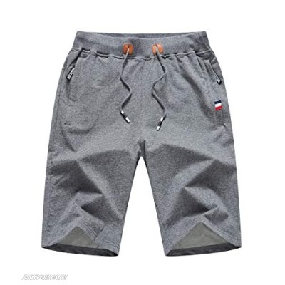 KouKou Men's-Elasticity Capri-Shorts Cotton-Casual Breathable-Workout Below Knee