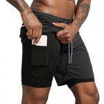 Leidowei Men's 2 in 1 Workout Running Shorts Lightweight Training Yoga Gym 7 Short with Zipper Pockets