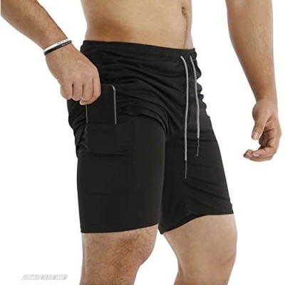 MECH-ENG Men's Workout Running 2 in 1 Shorts Training Gym 7" Short with Phone Pockets