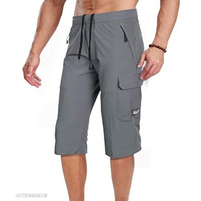 Men's Outdoor Hiking Shorts Quick Dry Stretchy 3/4 Capri Pants Cargo Shorts Male