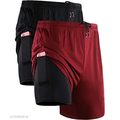 Neleus Men's 2 in 1 Running Shorts with Liner Dry Fit Workout Shorts with Pockets