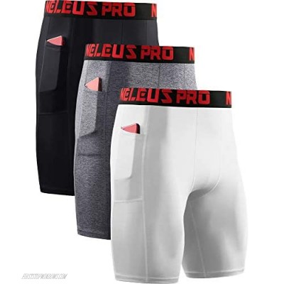 Neleus Men's 3 Pack Compression Short with Pocket