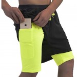 qualidyne Men's 2 in 1 Running Shorts with Phone Pockets Sports Workout Quick Dry 5 Athletic Training Shorts