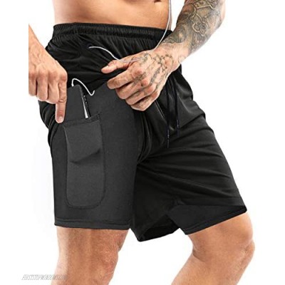 Yidarton Men's Sports Shorts 2-in-1 Running Gym Workout Quick Drying Breathable Training Joggers Shorts with Phone Pockets