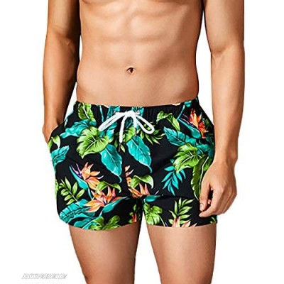 GERINLY Summer Beach Shorts for Men Hawaii Flower Leaf Pants Swim Trunks for Travel Holidays Soft Workout Short Loungewear