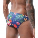 MIZOK Men's Sexy Low Rise Flowers Print Quick Dry Swim Briefs Bikini Swimsuit Swimwear