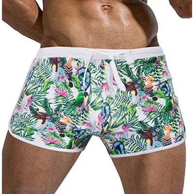 PJ PAUL JONES Men's 50 Vintage Tropical Print Swim Brief Square Leg Contrast Swimwear Swimsuit