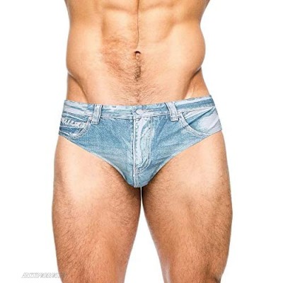 PJ PAUL JONES Men's Sexy Swimwear Swim Briefs Denim Print Shorts Swimsuit Light Blue XL
