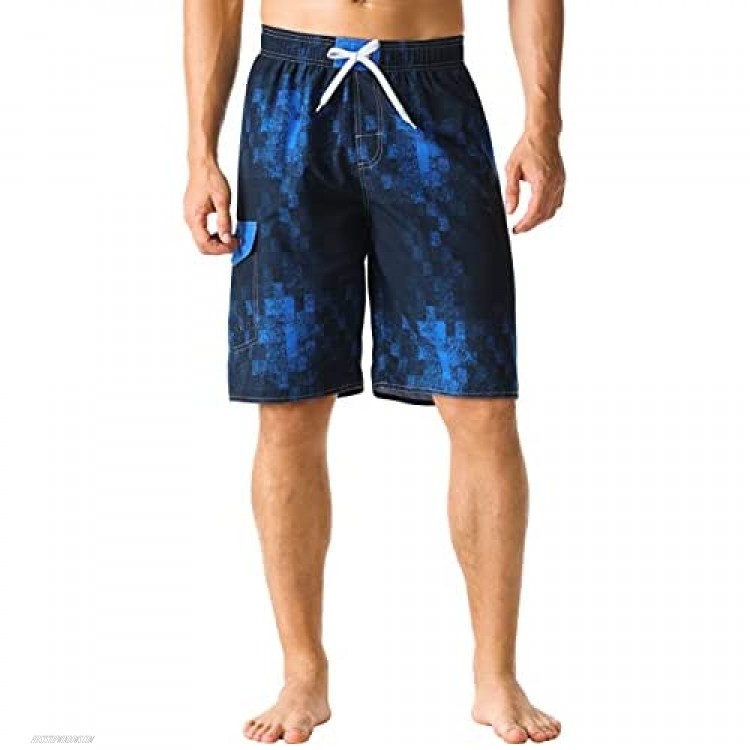 Nonwe Men's Swim Shorts Quick Dry Elastic Waist Boardshorts with Cargo Pokcet