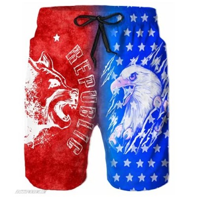 UOER Mens Swim Trunks Bear Eagle American Flag Quick Dry Swim Shorts with Mesh Lining Funny Swimwear Bathing Suits