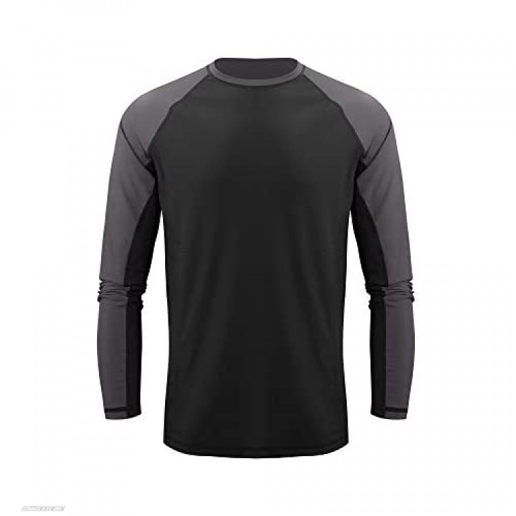 Mens Long Sleeve Crewneck Loose Fit Rashguard Sun Shirt with Black/Blue Color in Size S to XXL