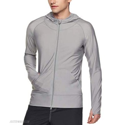 TSLA Men's UPF 50+ Long Sleeve Sun Protection Hoodie Zip Front Performance UV/SPF Shirt Lightweight Running Fishing Shirts
