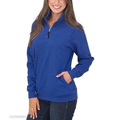 Diukia Women's Long Sleeves Collar Quarter 1/4 Zip Pullover Sweatshirts Casual Solid Hoodies with Pockets (S-2XL)