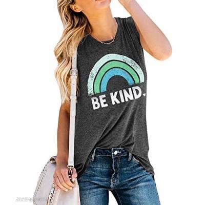 IRISGOD Womens Be Kind Tank Tops Casual Short Sleeve Rainbow Inspirational Graphic Tees Tops