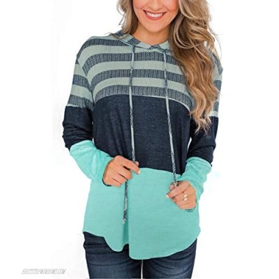 KINGFEN Lightweight Sweatshirts for Women Long Sleeve Striped Color Block Hoodies Tops Pullover