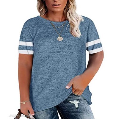 QACOHU Womens Long Sleeve Plus Size Crewneck Sweatshirts Striped Oversized Shirts (XL-4XL)