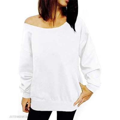 RJXDLT Women's Off Shoulder Casual Sweatshirt Pullover Long Sleeve Slouchy Shirt Top Blouse