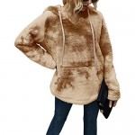 SENSERISE Womens Fuzzy Fleece Hoodie Tie Dye Sherpa Pullover V Neck Oversized Sweatshirt with Pockets