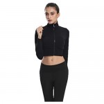 Urhapc Women's Workout Crop Top Fitted Pullover Zip Up Long Sleeve Sweetshirt Black