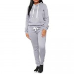 Women's Casual Two Piece Outfits - Long Sleeve Pullover Hoodie Casual Velet Warm Workout Suits