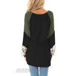 Yanekop Womens Color Block Pullover Leopard Print Sweatshirt Raglan Long Sleeve Loose Tunic Shirts Tops