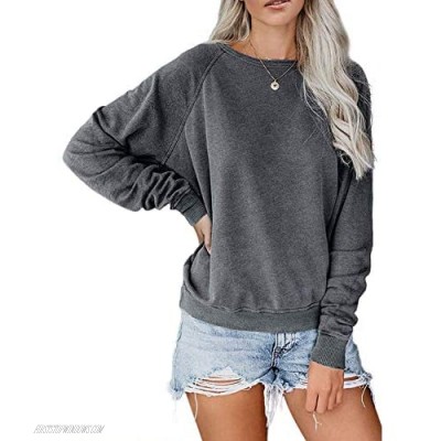 Yanekop Womens Solid Loose Crewneck Sweatshirt Casual Long Sleeve Pullover Tops Shirt