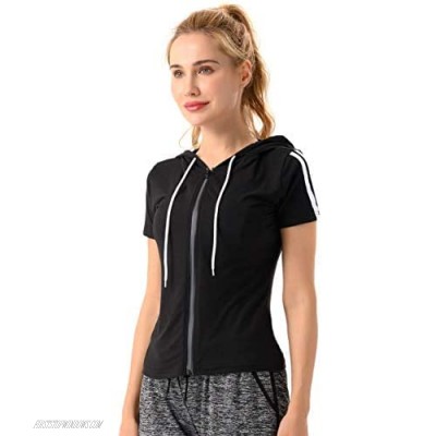 YOGILITY Women's Short Sleeve Full Zip Hoodie Sweatshirts Workout Yoga Running Jersey Casual Tops