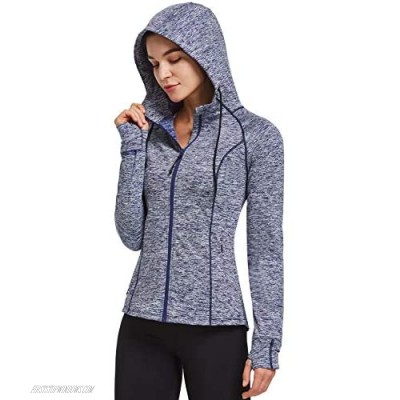 BALEAF Womens Fleece Full Zip Athletic Running Jackets Hooded Thermal Sport with Thumb Holes