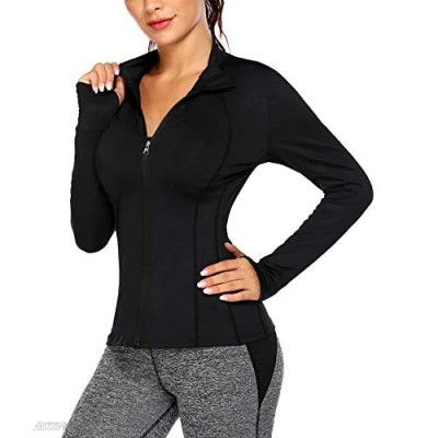 COOrun Women Workout Jacket Warm Up Jackets Running Zipper Track Tops Thumb Holes Activewear S-XXL