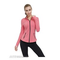 Dolcevida Women's Midweight Slim Fit Workout Track Jackets Full Zip Stretchy Warm up Active Running Jacket with Thumb Holes