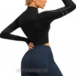 Dream Slim Women's Crop Jacket - Long Sleeve ½ Zip Athletic Shirts Thumb Hole Yoga Running Workout Tops