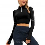 Dream Slim Women's Crop Jacket - Long Sleeve ½ Zip Athletic Shirts Thumb Hole Yoga Running Workout Tops