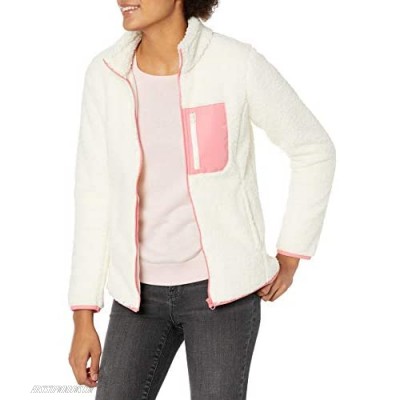  Essentials Women's Sherpa Long Sleeve Mock Neck Full-Zip Jacket  with Woven Trim
