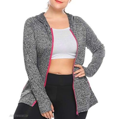 IN'VOLAND Womens Running Jackets Plus Size Lightweight Full Zip Up Track Workout Yoga Athletic Hooded Hoodie with Pockets