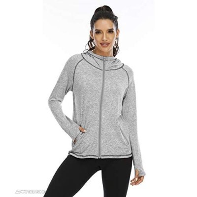 Koscacy Womens Full Zip Athletic Running Hooded Jackets Yoga Lightweight Hoodie with Thumb Holes Track Jacket